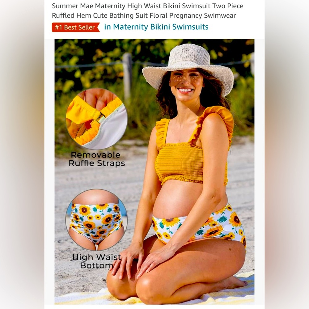 NWT Two Piece Ruffled Hem Floral Pregnancy Swimwear sz M